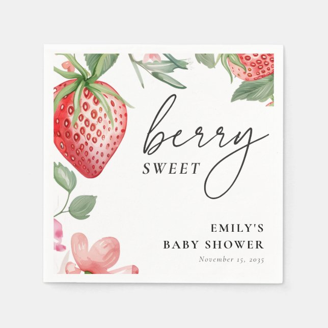 Berry Sweet Floral Baby Shower Napkin (Front)