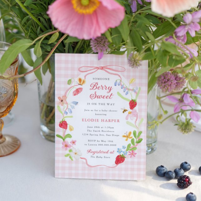 Berry Sweet Floral Strawberry Baby Shower Invitation (Creator Uploaded)