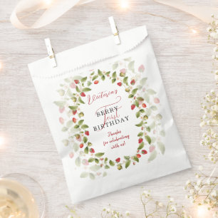 Berry Sweet Fresh Wild Strawberry First Birthday Favour Bags