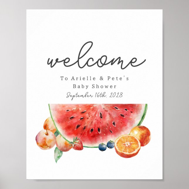Berry Sweet Fruit Baby Shower Welcome Watermelon Poster (Front)