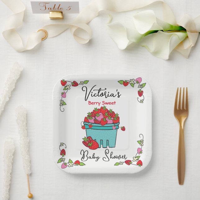 Berry Sweet Fruit Basket Baby Shower Paper Plate (Wedding)