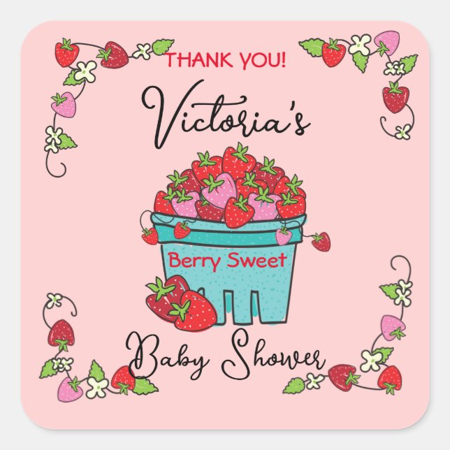 Berry Sweet Fruit Basket Baby Shower Square Sticker (Front)