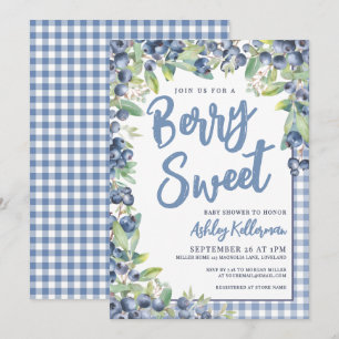 Berry Sweet Gingham Blueberry Baby Shower Invitation