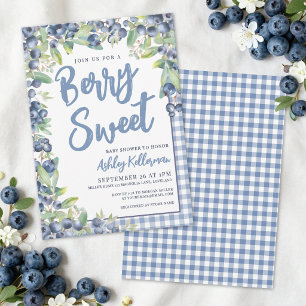 Berry Sweet Gingham Blueberry Baby Shower Invitation