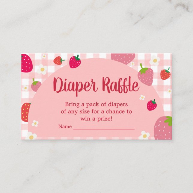 Berry Sweet Gingham Strawberry Diaper Raffle Enclosure Card (Front)
