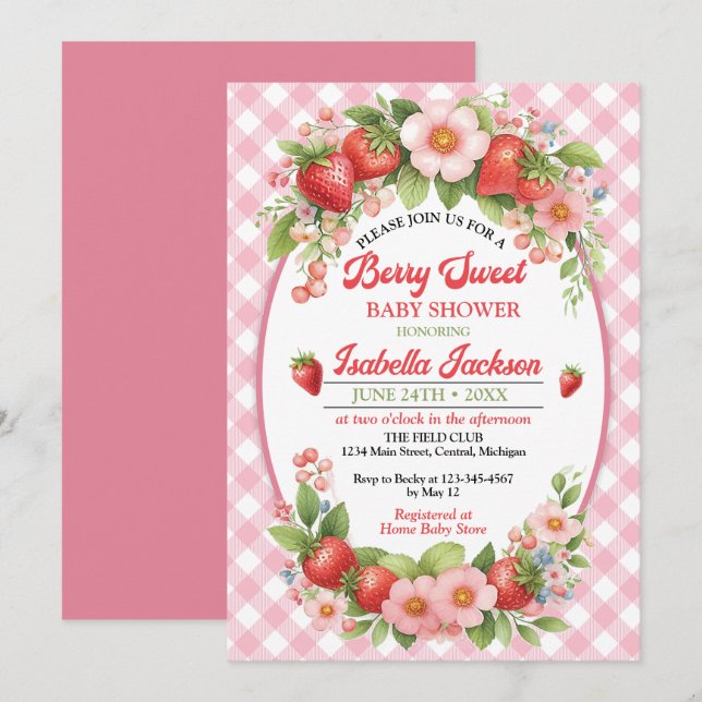 Berry Sweet Girl Baby Shower Invitation (Front/Back)