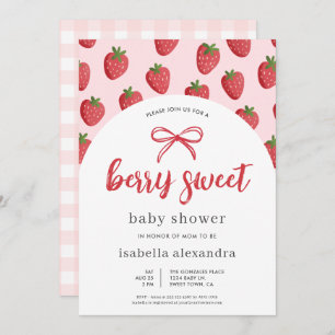 Berry Sweet Girl Pink Bow Strawberry Baby Shower Invitation