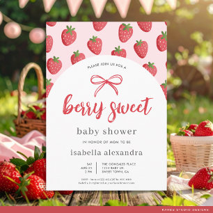 Berry Sweet Girl Pink Bow Strawberry Baby Shower Invitation