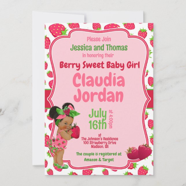 Berry Sweet Girl Strawberry Baby Shower Invitation (Front)