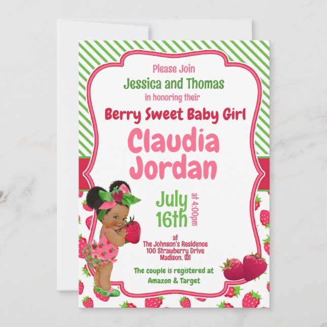 Berry Sweet Girl Strawberry Baby Shower Invitation (Front)