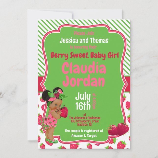 Berry Sweet Girl Strawberry Baby Shower Invitation (Front)