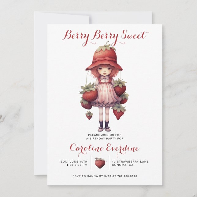 Berry Sweet Girl's Illustrated Birthday Party Invitation (Front)