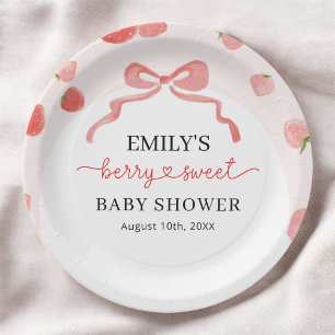 Berry Sweet Girl's Strawberry Baby Shower  Paper Plate