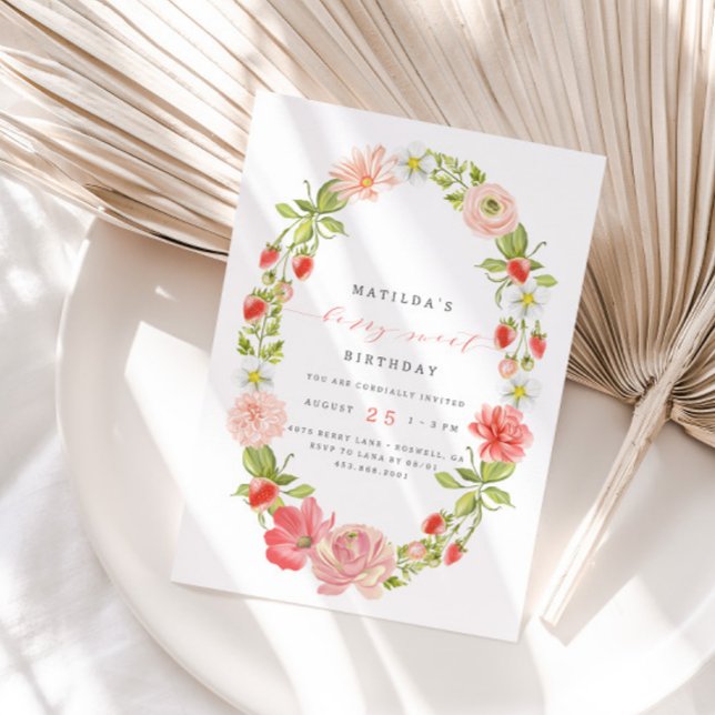 Berry Sweet Girls Strawberry Birthday | Invitation (Creator Uploaded)