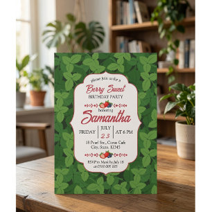 Berry Sweet Green Leaves Birthday Party Invitation