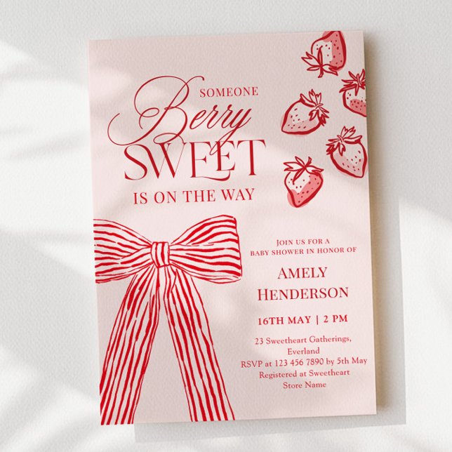 Berry Sweet Hand Drawn Bow Baby Shower Invitation (Creator Uploaded)