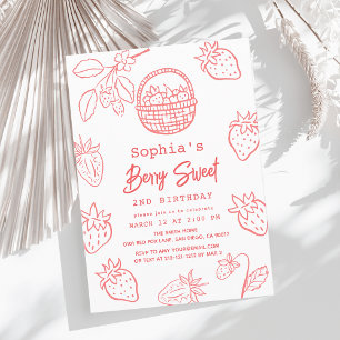 Berry Sweet Hand-drawn Starawberry Girl Birthday Invitation