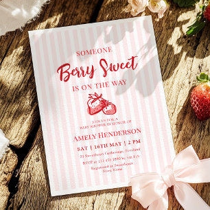 Berry Sweet Hand Drawn Strawberry Baby Shower Invitation