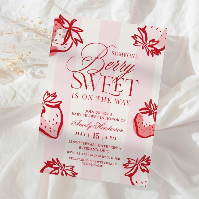 Berry Sweet Hand Drawn Strawberry Baby Shower Invitation (Creator Uploaded)