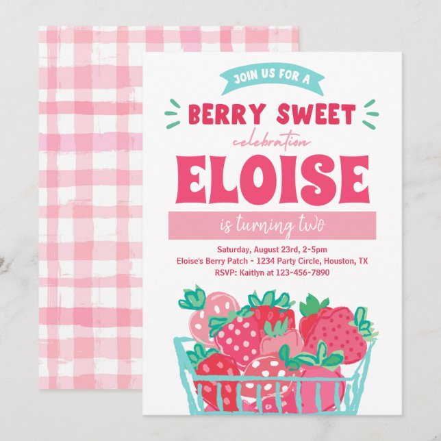 Berry Sweet Invitation | Strawberry Invitation (Front/Back)