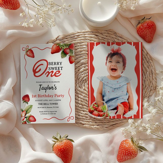  Berry Sweet One 1st Birthday Photo  Invitation (Creator Uploaded)