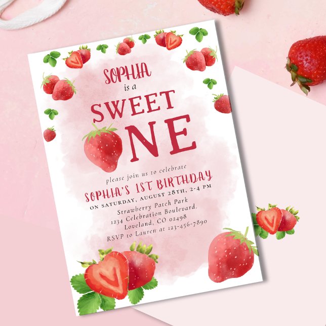 Berry Sweet One 1st Birthday Strawberry Cute Invitation (Creator Uploaded)