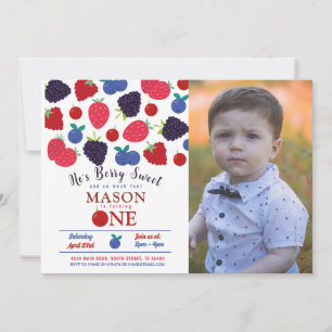 Berry Sweet One First Birthday Boys Fruit  Invitation