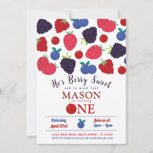Berry Sweet One First Birthday Boys Fruit Invitation