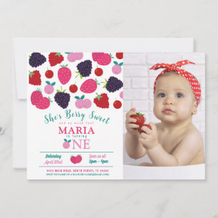 Berry Sweet One First Birthday Girls Fruit Invitation