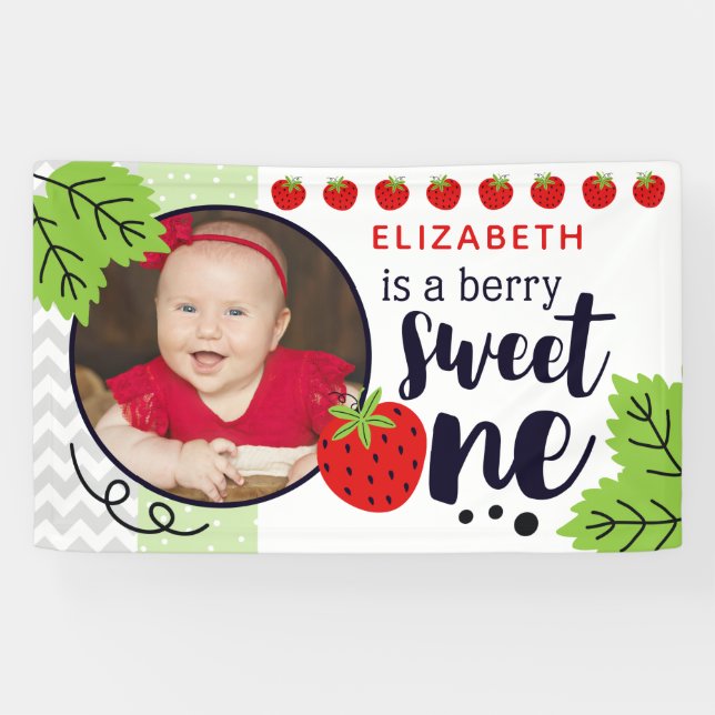 Berry Sweet ONE Strawberry Baby First Birthday Banner (Horizontal)