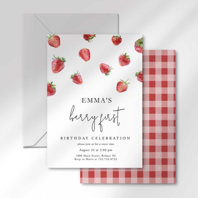 Berry Sweet One Strawberry First Birthday Invitation (Creator Uploaded)