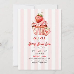Berry Sweet One Strawberry Girl's First Birthday Invitation