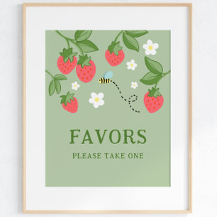 Berry Sweet Party Favor Strawberry Birthday Sign