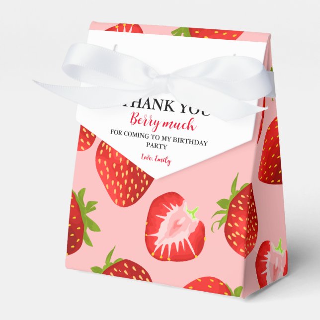 Berry Sweet Party|Strawberry Girls Birthday Party Favour Box (Front Side)