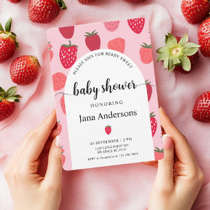 "Berry Sweet Pink and Red Strawberry Baby Shower Invitation