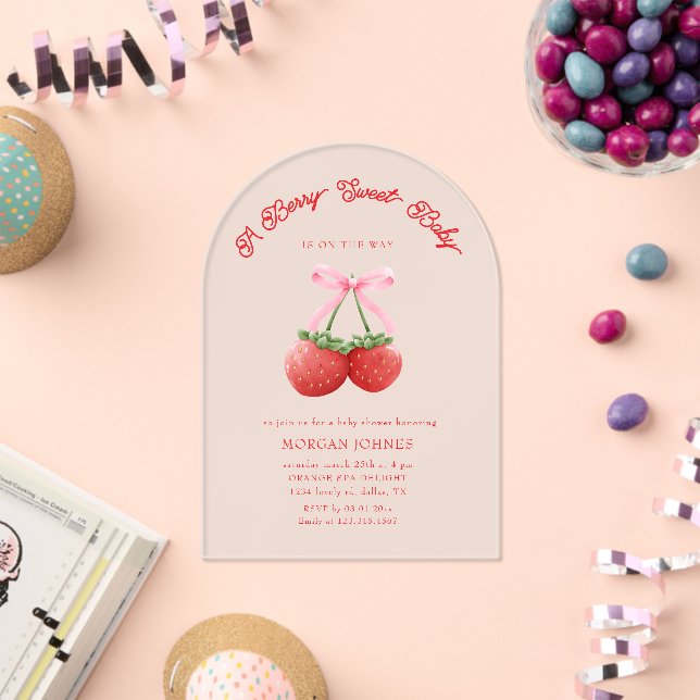 Berry Sweet Pink Coquette Baby Shower Acrylic Invitations (Insitu (Celebration))