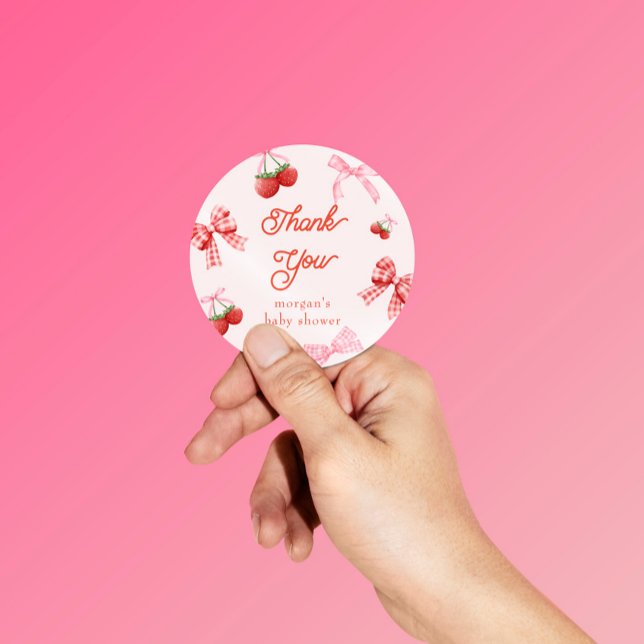 Berry Sweet Pink Coquette Baby Shower Classic Round Sticker (Creator Uploaded)