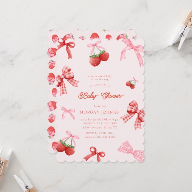 Berry Sweet Pink Coquette Baby Shower Invitation (Front/Back In Situ)