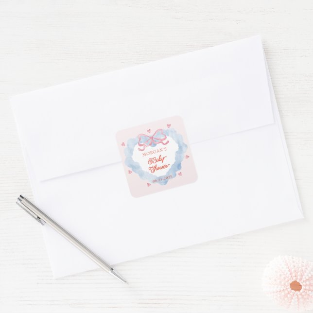 Berry Sweet Pink Coquette Baby Shower Square Sticker (Envelope)