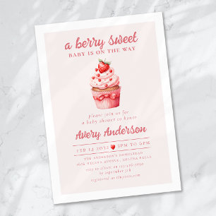 Berry Sweet Pink Cupcake Hearts Baby Shower Invitation