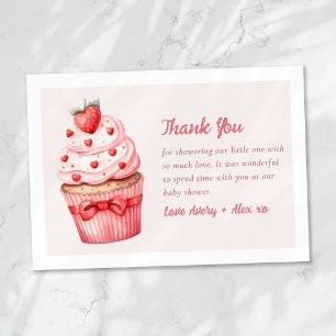 Berry Sweet Pink Cupcake Hearts Baby Shower Thank You Card