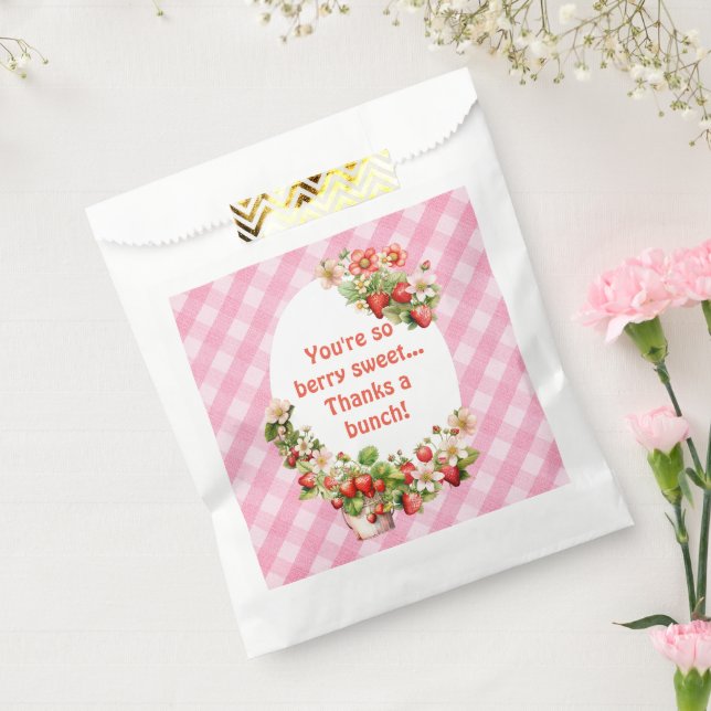 Berry Sweet Pink Gingham Baby Shower Favour Bags (Sealed)