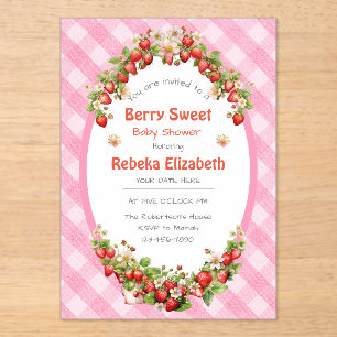 Berry Sweet Pink Gingham Baby Shower Invitation