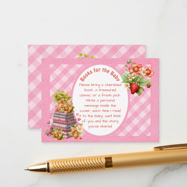 Berry Sweet Pink Gingham Shower Enclosure Card (Front/Back In Situ)