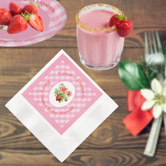 Berry Sweet Pink Gingham Shower Napkin (Creator Uploaded)