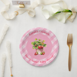 Berry Sweet Pink Gingham Shower Paper Plate