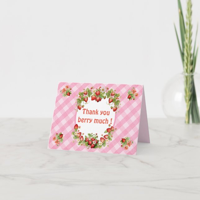 Berry Sweet Pink Gingham  Thank You Card (Front)