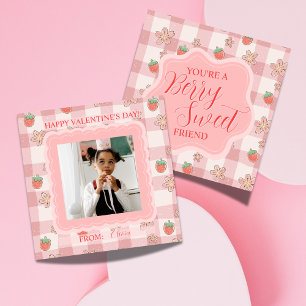 Berry Sweet Pink Gingham Valentines Classroom Card