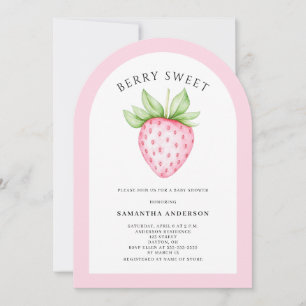 Berry Sweet Pink Strawberry Arch Girl Baby Shower  Invitation