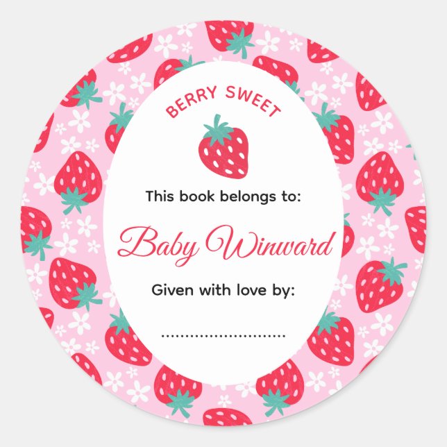 Berry Sweet Pink Strawberry Baby Shower Classic Round Sticker (Front)
